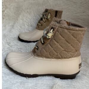 Sperry Women's Top-Sider Saltwater Short Rain Boots Quilt Wool Oyster Size 6.5